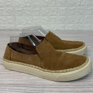 TOMS Sunset Suede Slip-On Shoes WMNS 8.5 Toffee Jute Accent Low Top Flat Casual